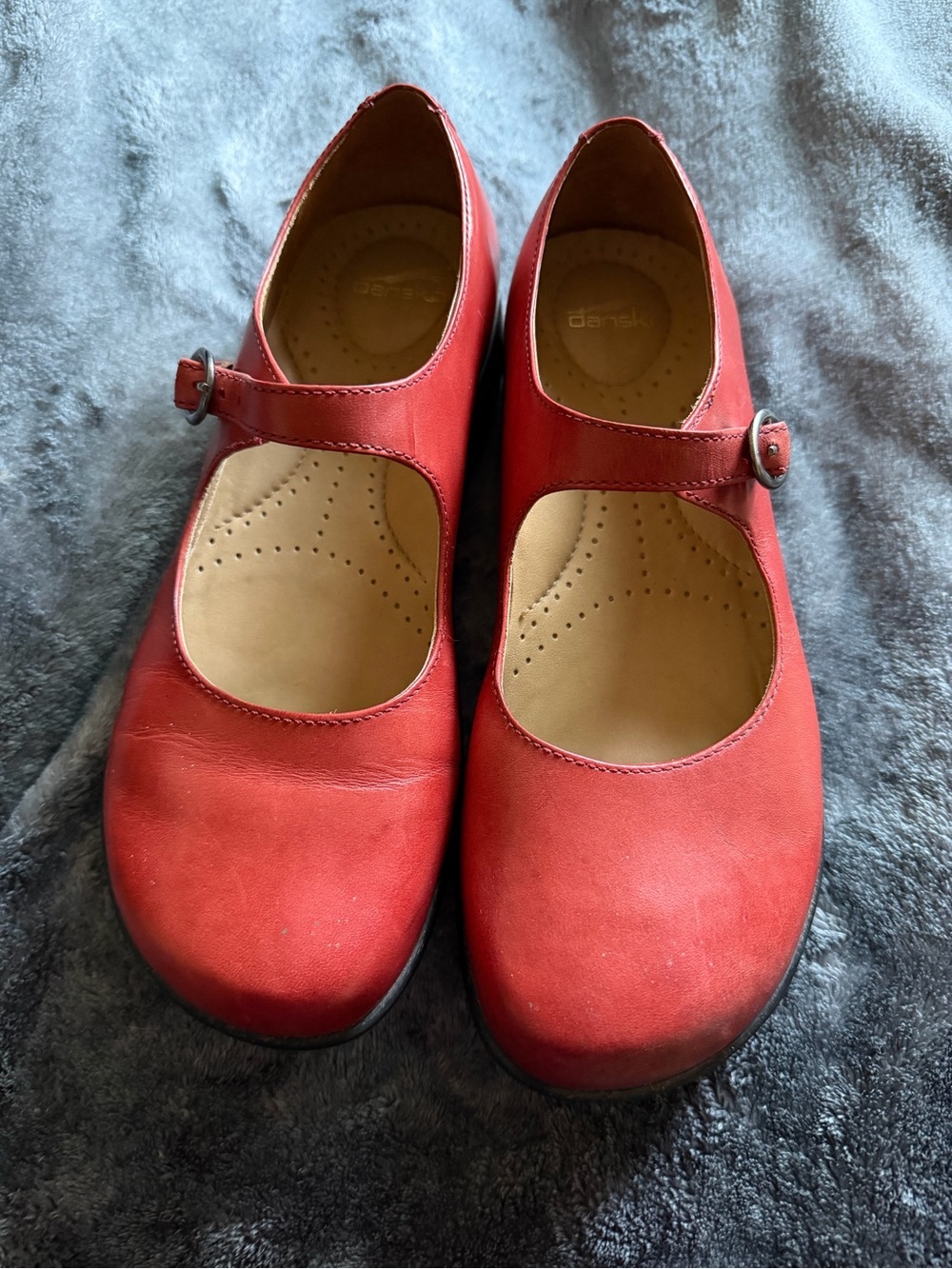 Dansko Red Mary Jane Leather Flats with Buckle Strap